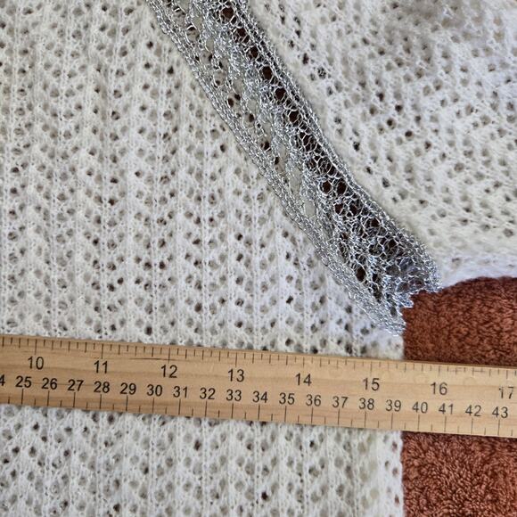 Design History Open Knit Sweater S Metallic Crotchet Soft Sheer Dainty Boho - Picture 8 of 9